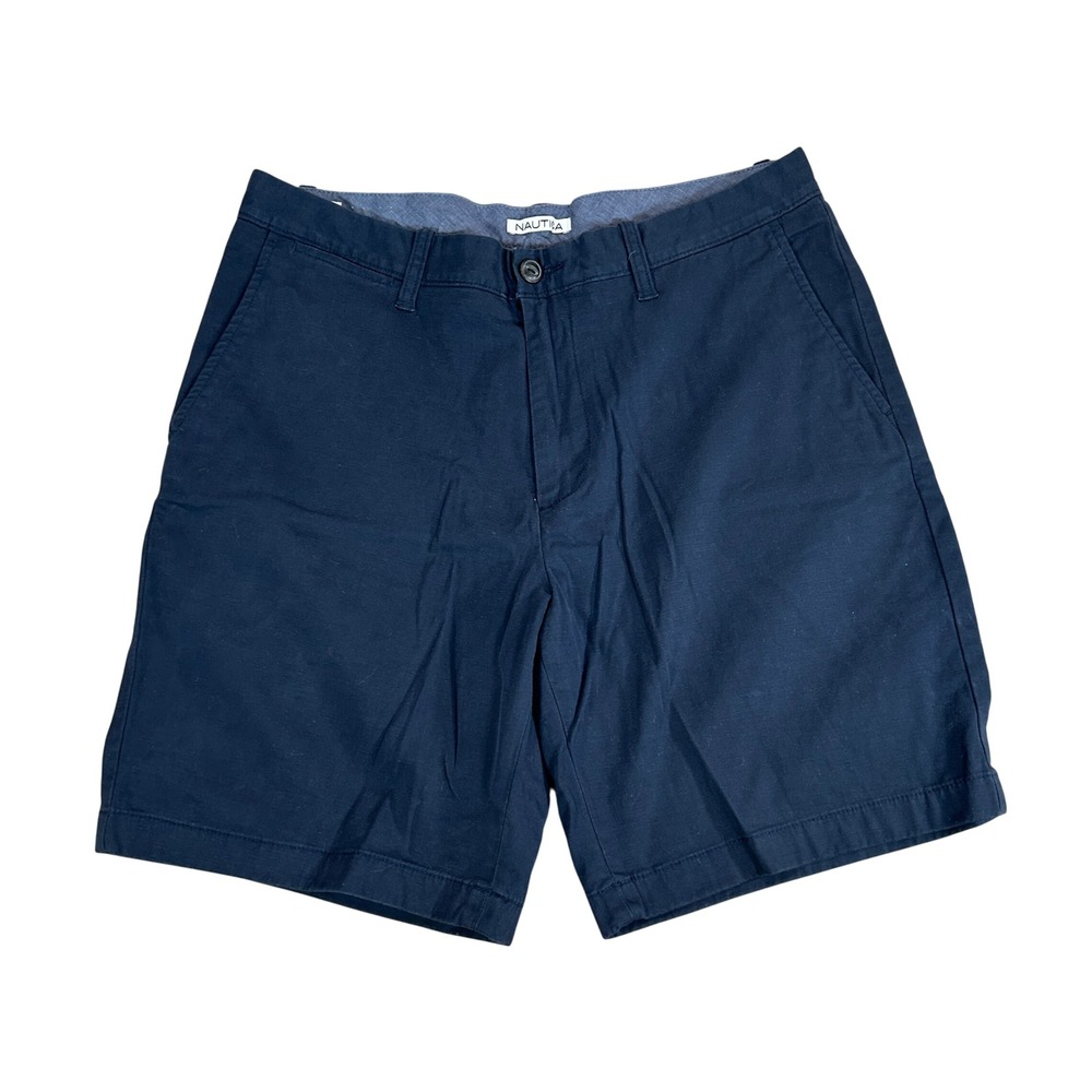Nautica Mens Navy Blue Classic Fit Stretch Chino Shorts Size 34W Cotton Blend